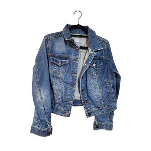 Jcp Womens Blue Denim Jacket Size L Button Front
